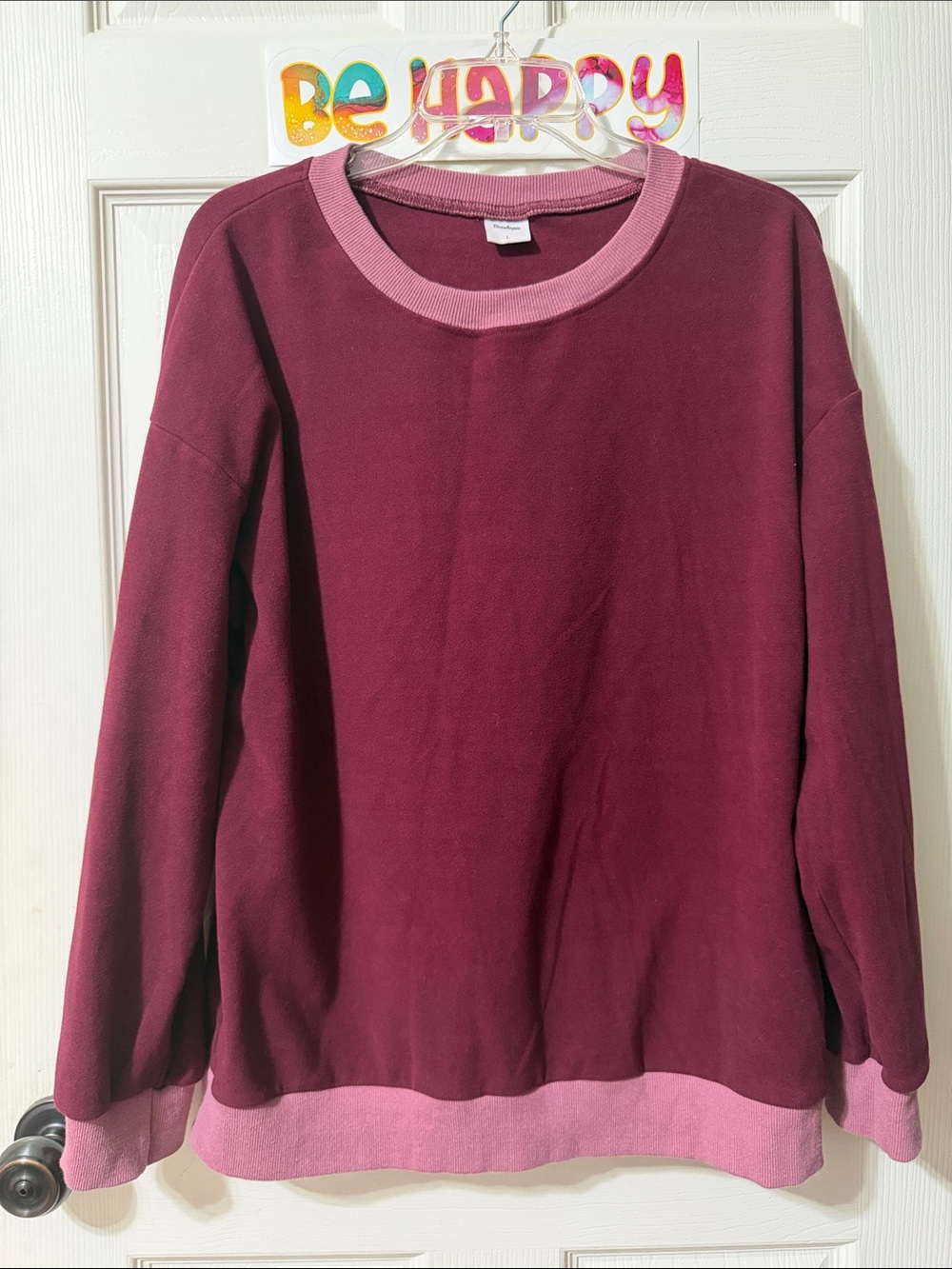 Women's Two-Tone Crewneck Sweatshirt in Plum and Light Pink